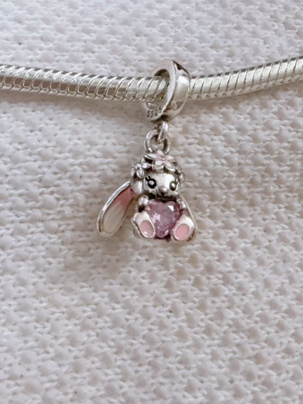 Bunny Dangle With Pink Heart Charm For Pandora Bracelet